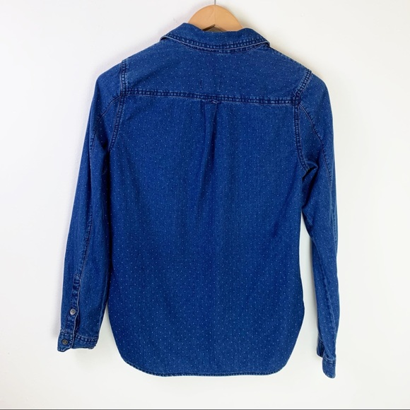 Madewell Chambray Denim Polka Dot Long Sleeve Top Fall - Picture 3 of 5